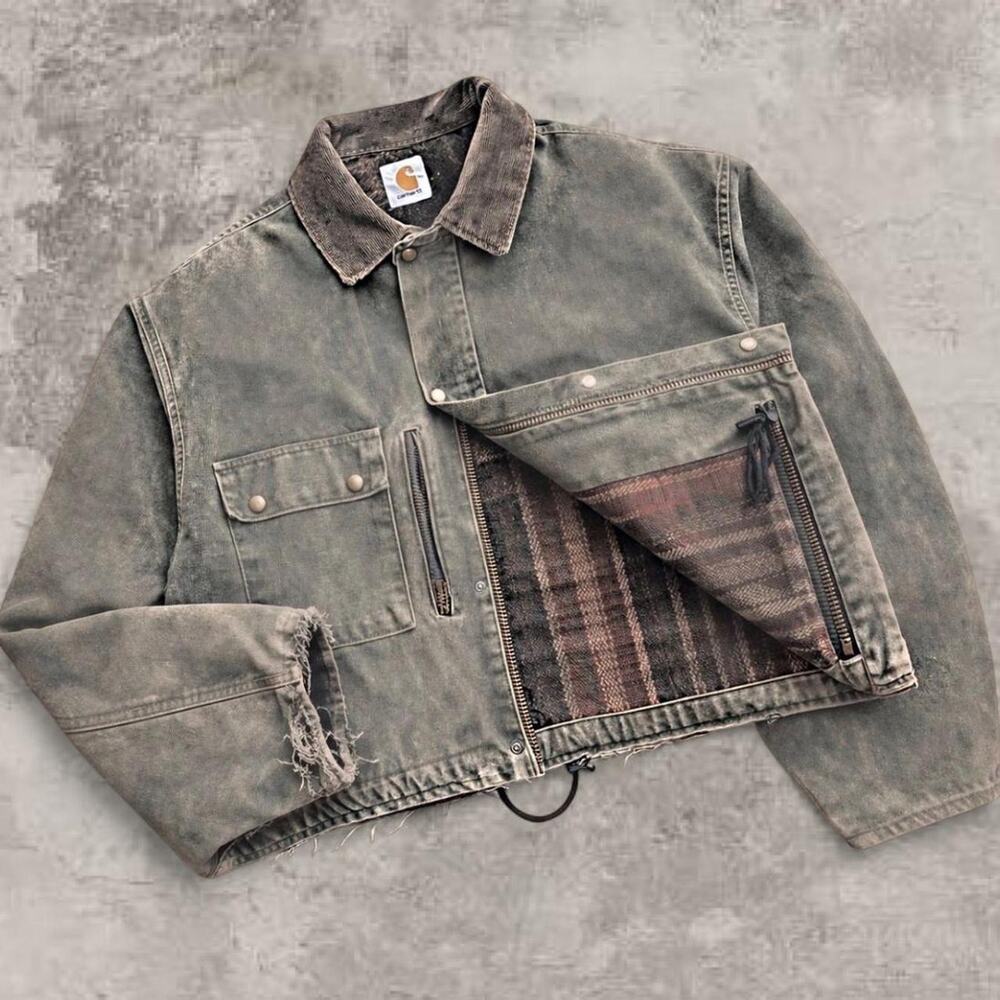 Carhartt MOS Detroit Trucker Jacket Union Duck Canvas Pearl Snap Medium Blanket